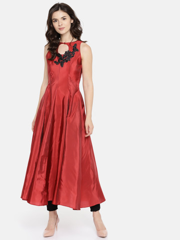 Ira Soleil Women Maroon Solid A-Line Kurta