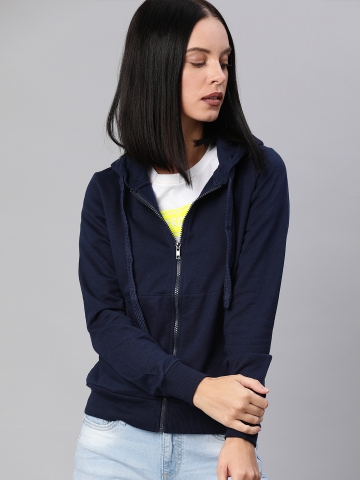 67% OFF on Tokyo Talkies Women Navy Blue Solid Hooded Sweatshirt on ...
