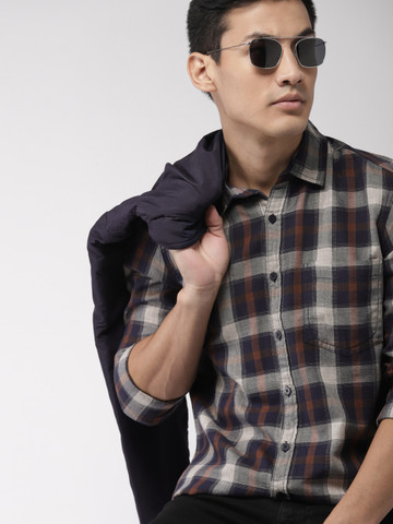 Harvard Men Navy Blue & Off-White Regular Fit Checked Casual Shirt Harvard Men Navy Blue & Off-White Regular Fit Checked Casual Shirt