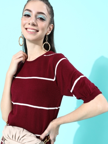 all about you - By Myntra Women Rust Self-Design Striped Party