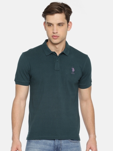 55 Off On U S Polo Assn Men Green Solid Polo Collar T Shirt On Myntra Paisawapas Com