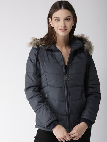 Foreign Culture By Fort Collins Women Navy Solid Parka Jacket with Hood