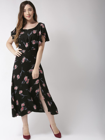Sera Women Black & Pink Printed Empire Dress