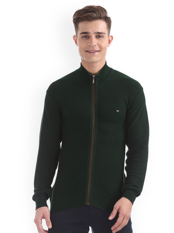 Arrow Sport Men Green Self Design Cardigan