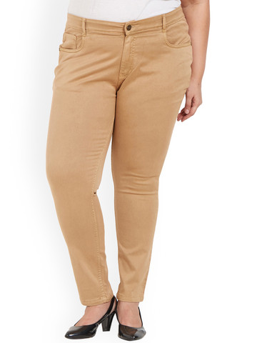 ZUSH Women Beige Regular Fit Solid Regular Stretchable Trousers