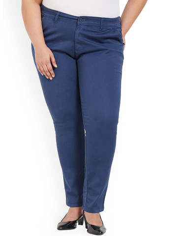 ZUSH Women Blue Regular Fit Solid Regular Stretchable Trousers ZUSH Women Blue Regular Fit Solid Regular Stretchable Trousers