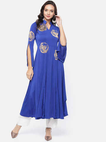 Ira Soleil Women Blue Printed Anarkali Kurta