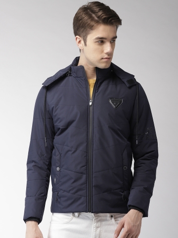 30 OFF on Fort Collins Men Navy Blue Solid Detachable Hooded
