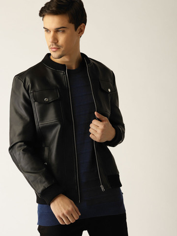 United Colors of Benetton Men Black Solid Bomber Jacket