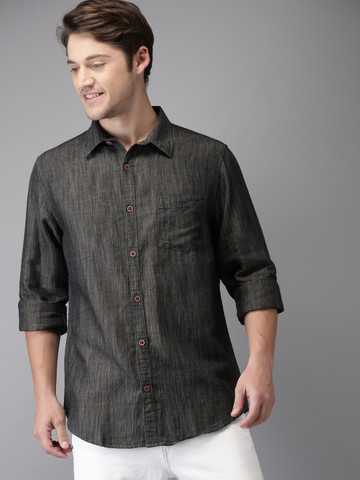 HERE&NOW Men Grey Regular Fit Solid Casual Shirt HERE&NOW Men Grey Regular Fit Solid Casual Shirt