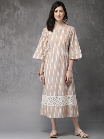 Anouk Women Beige Woven Design A-Line Kurta