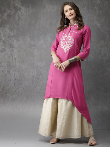 Anouk Women Pink Embroidered Straight Kurta