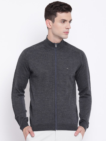 Blackberrys Men Charcoal Grey Solid Cardigan