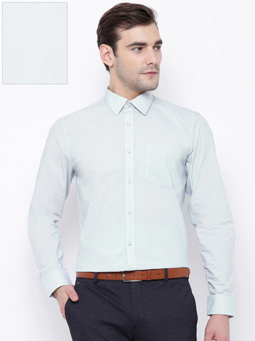 Blackberrys Men Green & White Slim Fit Printed Formal Shirt