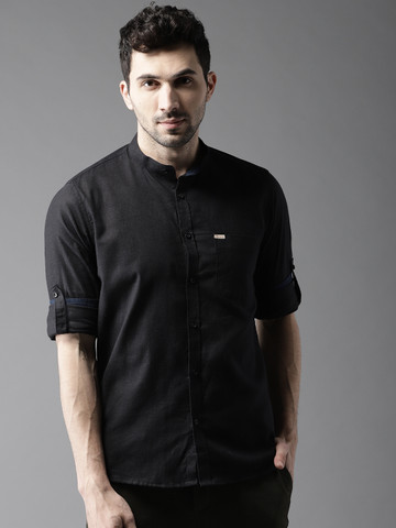 DENNISON Men Black Slim Fit Solid Casual Shirt