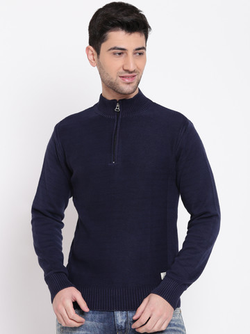 American Eye Men Navy Blue Solid Pullover