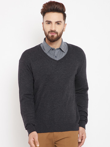 American Eye Men Charcoal Grey Solid Pullover