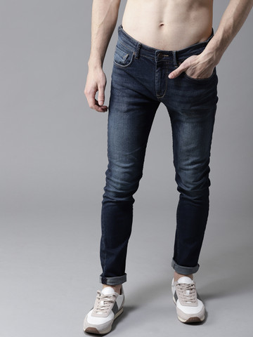 HERE&NOW Men Navy Blue Slim Fit Mid-Rise Clean Look Stretchable Jeans