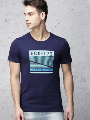Ecko Unltd Men Navy Blue Printed Round Neck T-shirt Ecko Unltd Men Navy Blue Printed Round Neck T-shirt