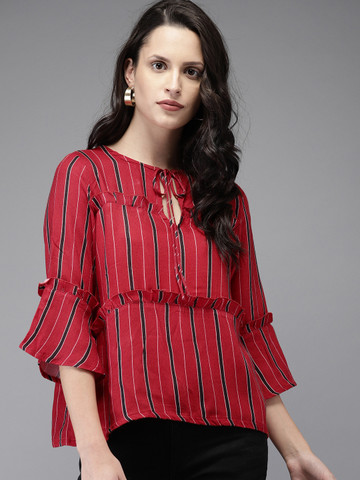 Moda Rapido Women Red & Black Striped Top