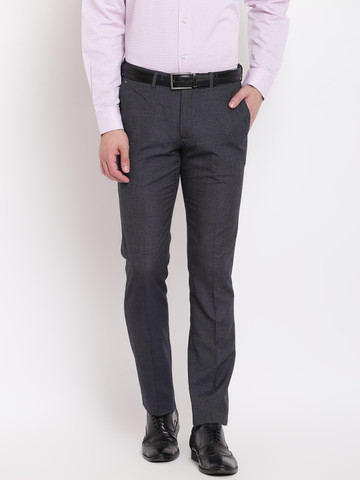 Blackberrys Men Charcoal Tapered Fit Solid Formal Trousers