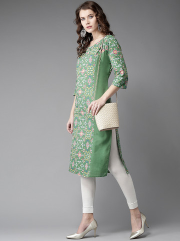 Moda Rapido Women Green & White Printed Straight Kurta