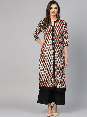 Shree Women Black & White Printed Kurta with Palazzos Shree Women Black & White Printed Kurta with Palazzos