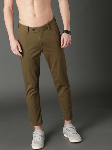 Roadster Men Olive Green Regular Fit Crop Chinos