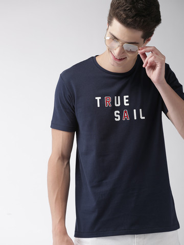 Mast & Harbour Men Navy Blue Printed T-shirt