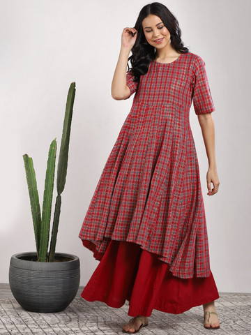 Sangria Women Red Printed Kurta with Palazzos Sangria Women Red Printed Kurta with Palazzos