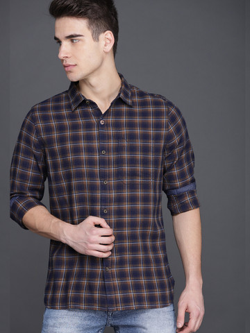 OFF on WROGN Men Navy Blue \u0026 Brown Slim 