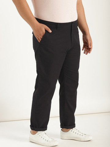 Sztori Plus Size Men Black Regular Fit Solid Chinos Sztori Plus Size Men Black Regular Fit Solid Chinos