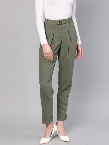 Buy Forever 21 Green Pleated Trousers for Womens Online  Tata CLiQ