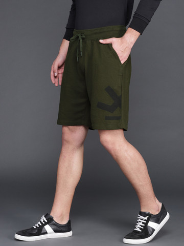 WROGN Men Olive Green Solid Regular Fit Regular Shorts WROGN Men Olive Green Solid Regular Fit Regular Shorts