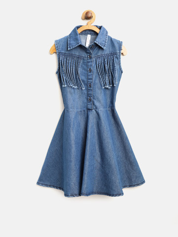 white christmas dresses Women's Blue Denim Patchwork Dress main image 0