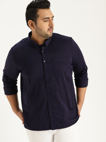 Sztori Plus Size Men Navy Blue Regular Fit Solid Casual Shirt