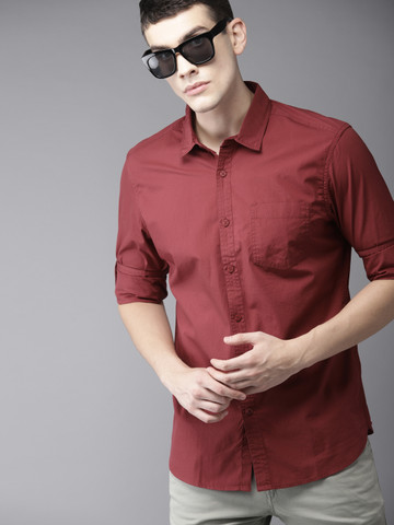 HERE&NOW Men Maroon Slim Fit Solid Casual Shirt