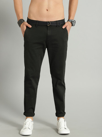 Roadster Men Olive Green Regular Fit Solid Chinos