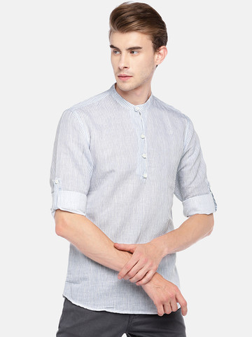 Globus Men Blue & White Regular Fit Striped Casual Shirt