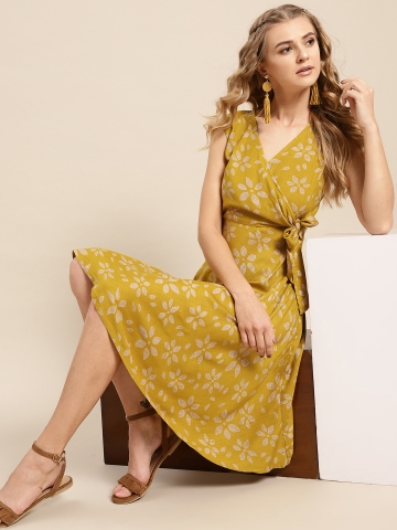 Aks mustard yellow outlet printed maxi dress