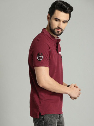 Roadster Men Maroon Solid Polo T-shirt