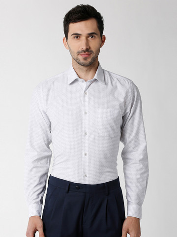 Peter England Men White Regular Fit Checked Formal Shirt