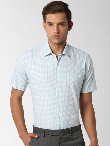 Peter England Men Green Regular Fit Checked Formal Shirt