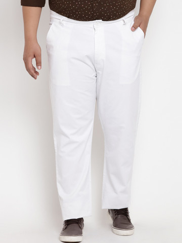 John Pride Plus Size Men White Regular Fit Solid Regular Trousers