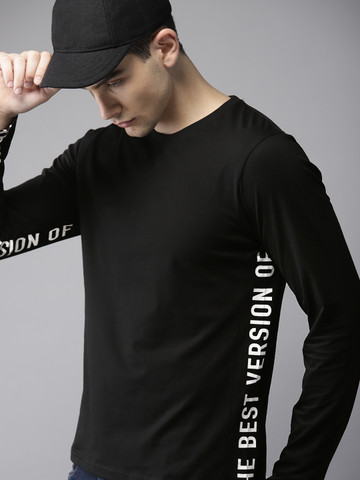 Moda Rapido Men Black Solid Round Neck T-shirt