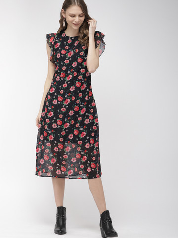 Mast & Harbour Women Black & Red Printed A-Line Dress