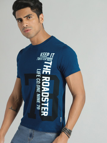Roadster Men Blue Printed Round Neck T-shirt Roadster Men Blue Printed Round Neck T-shirt