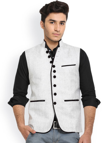 Shaftesbury London Grey Jute Nehru Jacket