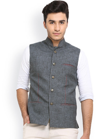 Shaftesbury London Grey Jute Nehru Jacket