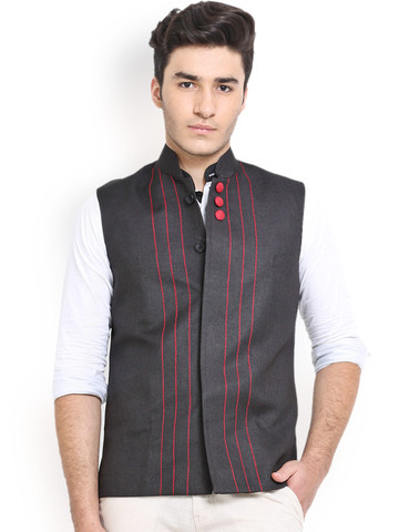 Shaftesbury London Black Jute Nehru Jacket